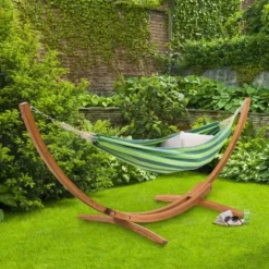 Wood Frame Free Standing Sling Hammock - Blue/Green - CorLiving