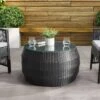 Parksville Rattan Round Patio Coffee Table - Black - CorLiving