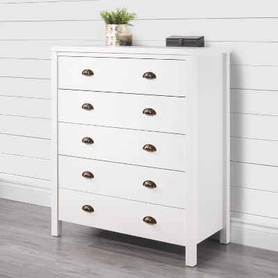 Boston 5 Drawer Dresser White - CorLiving