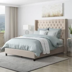 Queen Fairfield Tufted Fabric Bed With Wings - CorLiving