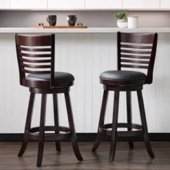Set Of 2 Woodgrove Bar Height Stool With Slat Backrest Black - CorLiving