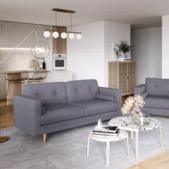 Mulberry Fabric Upholstered Modern Sofa - CorLiving