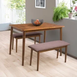 3pc Branson Wood Dining Set With Bench Walnut Stain - CorLiving