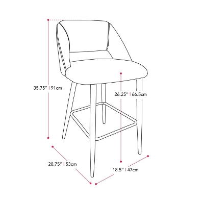 Blakeley Velvet Counter Height Barstool Black - CorLiving - Image 8