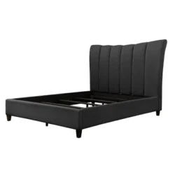 Queen Rosewell Fabric Vertical Channel Tufted Bed Frame Dark Gray - CorLiving