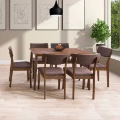 7pc Branson Wood Dining Set Walnut Stain - CorLiving