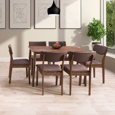 7pc Branson Wood Dining Set Walnut Stain - CorLiving