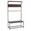 Rowan Wood Grain And Metal Hall Tree Bench And Shoe RackBrown - CorLiving