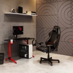 Conqueror Gaming Desk Black And Red - CorLiving