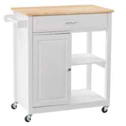 Sage Wood Kitchen Cart With Cupboard White - CorLiving