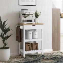 Sage Open Storage Wood Kitchen Cart White - CorLiving