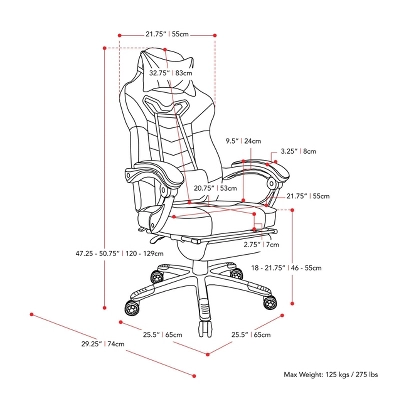 Doom Gaming Chair Black And Blue - CorLiving - Image 8