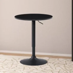Round Adjustable Pedestal Dining Table Dark Black - CorLiving