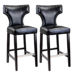 Set Of 2 Antonio Bar Height Barstools With Metal Studs Black - CorLiving