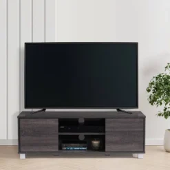 Hollywood Wood Grain TV Stand For TVs Up To 55" With Doors Dark Gray - CorLiving
