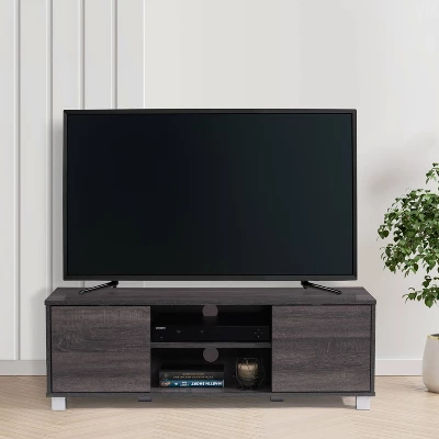 Hollywood Wood Grain TV Stand For TVs Up To 55" With Doors Dark Gray - CorLiving